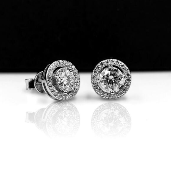 Certified Full VVS1 Moissanite Luxury Halo Stud Earrings Unisex - Picture 2 of 11